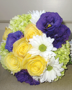 purple, yellow, green bouquet